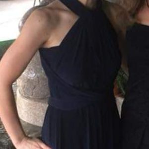 Convertible strap navy blue gown